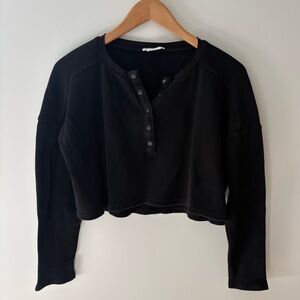 Small Lovers and Friends Black Waffle Crop Henley